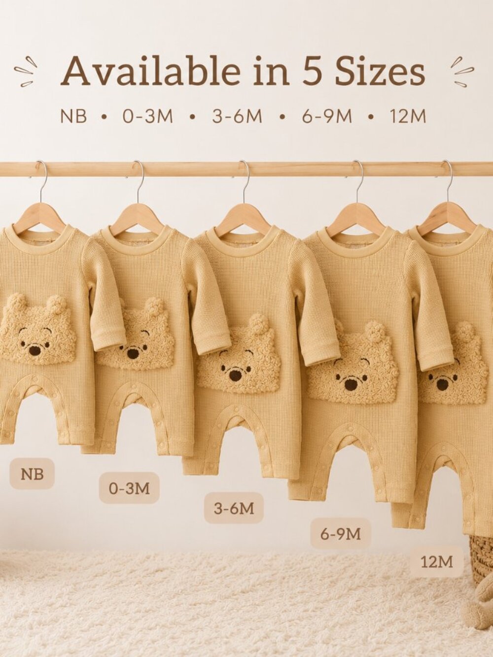 Disney Baby Cloud Island Pooh Waffle Knit Sleeper Romper BNWT NB–12M